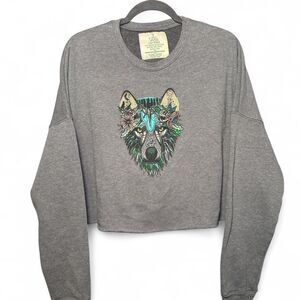 Grey Wild Tribute cropped sweatshirt abstract wolf design